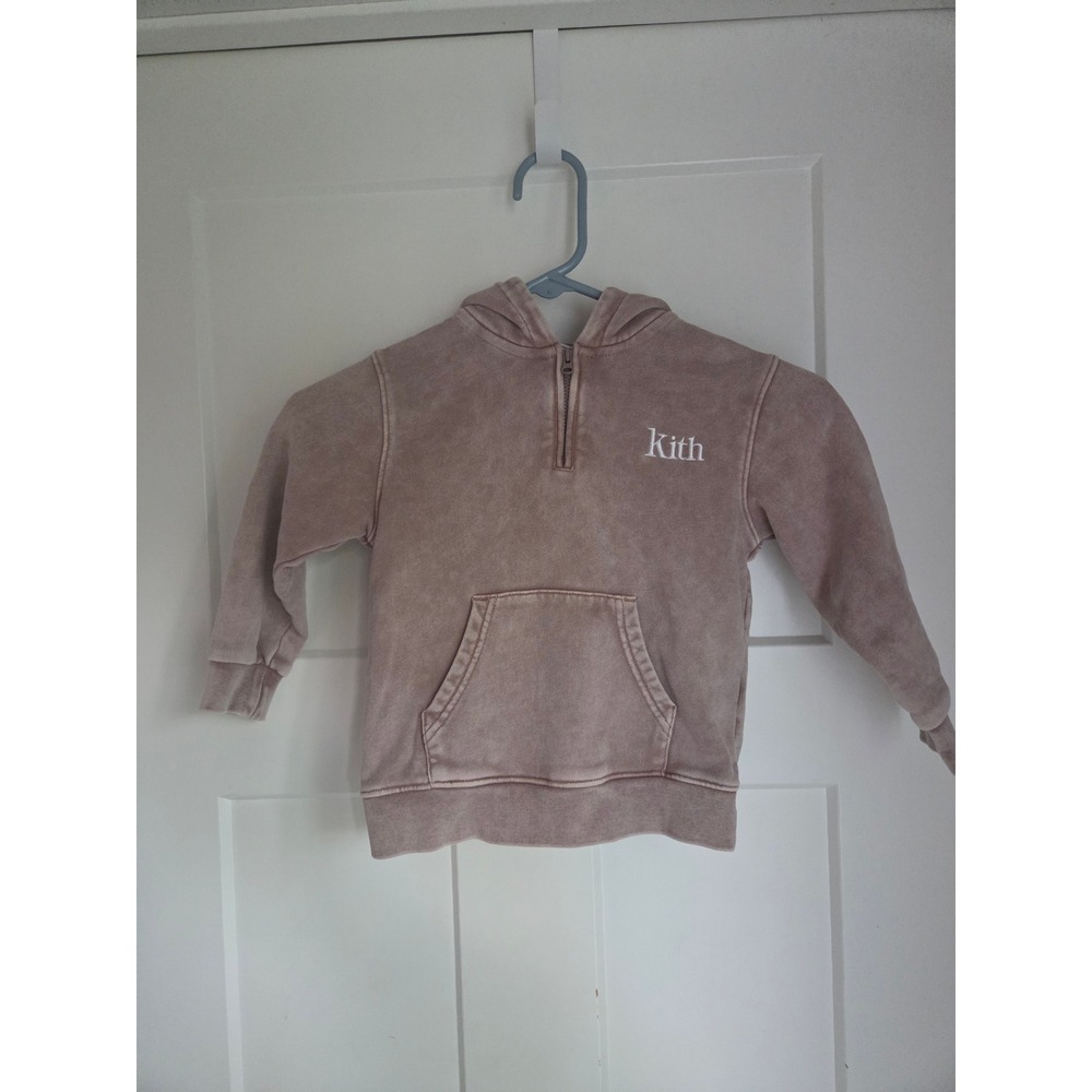 Kith Kids Mineral Wash Quarter Zip Hoodie Brown Mauve Size 2 Sweatshirt Logo